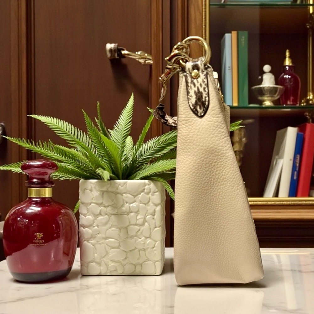 COACH Jules Hobo in Signature Canvas — Light Khaki/Ivory + Snakeskin Trim - Picture 4 of 7